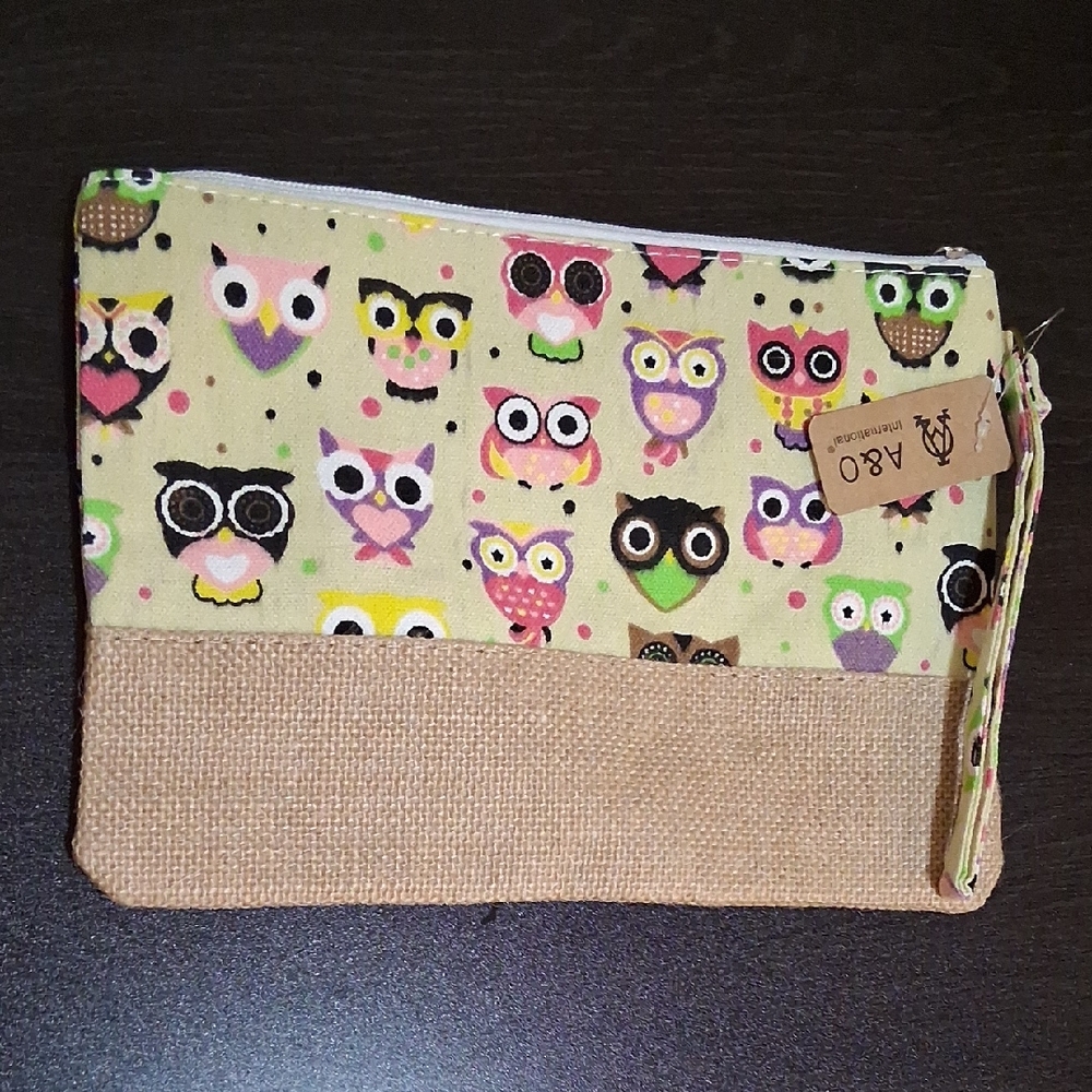 American Eagle Outfitters Owl Print Clutch Wristlet - Green and Tan